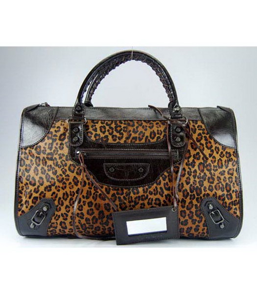 Balenciaga Weekender Borsa grande in caffè scuro Leopard Print